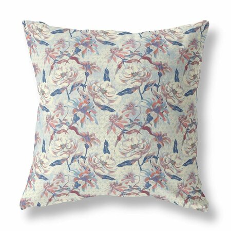 PALACEDESIGNS 26 in. Roses Indoor & Outdoor Throw Pillow White & Blue PA3106430